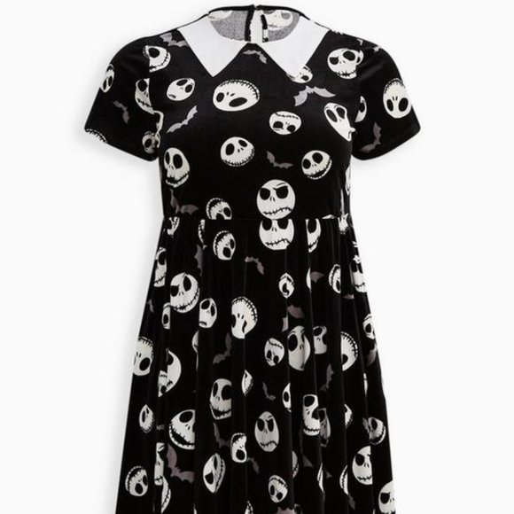 ❤️NWT VINTAGE TORRID NIGHTMARE BEFORE CHRISTMAS POCKETS VELVET COLLAR DRESS 1X - Picture 6 of 10